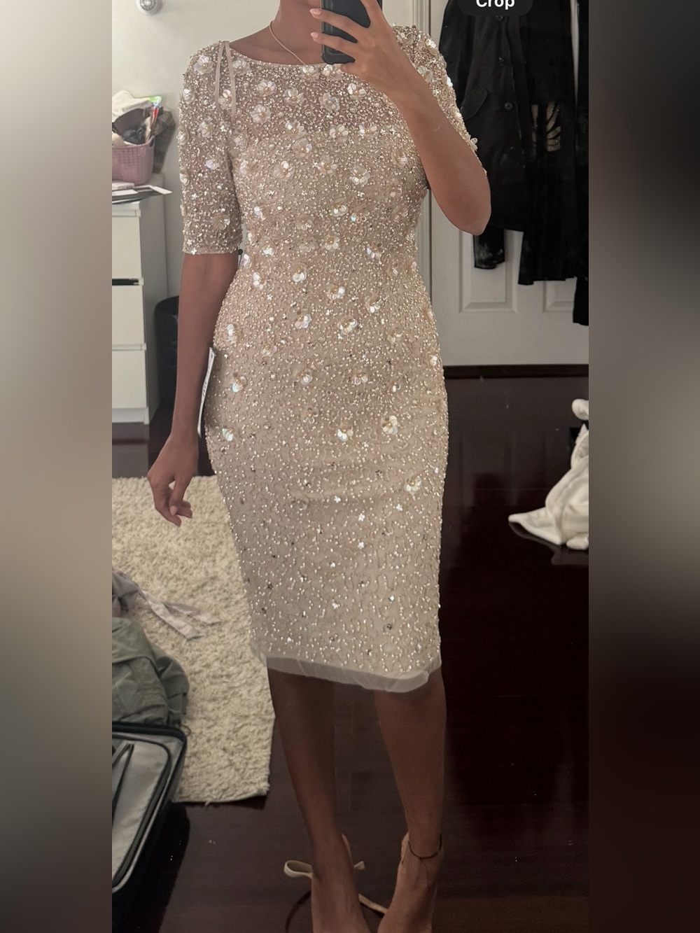Adrianna Papell Cream Sequin Midi Dress